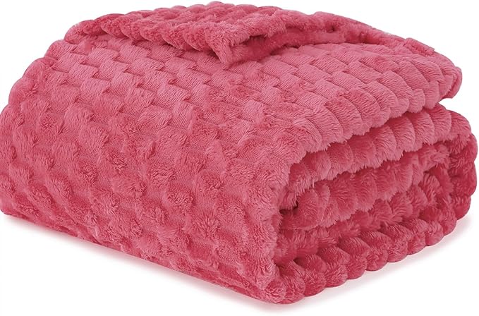 Rose Pink Throw Blanket 108"×90" inches Gifts for Mom Fuzzy 3D Jacquard Decorative Flannel Fleece Super Soft Plush Cozy Blanket for Couch Sofa Chair Lightweight