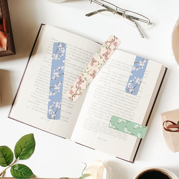 48 Pieces Floral Magnetic Bookmark Book Marker Clip Sublimation Bookmarks, Magnetic Page Markers Clips for Kids Students Teachers Classroom Office Reading Book Lovers Supplies
