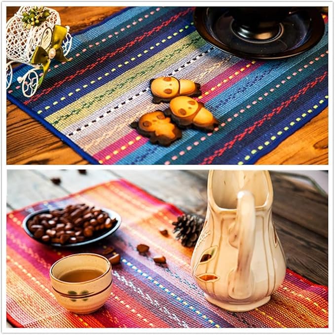 WAZAIGUR Hand Woven with 100% Cotton Placemats Colorful Placemats Braided Ribbed Durable Heat-Insulation Table Mats Set of 8,Blue