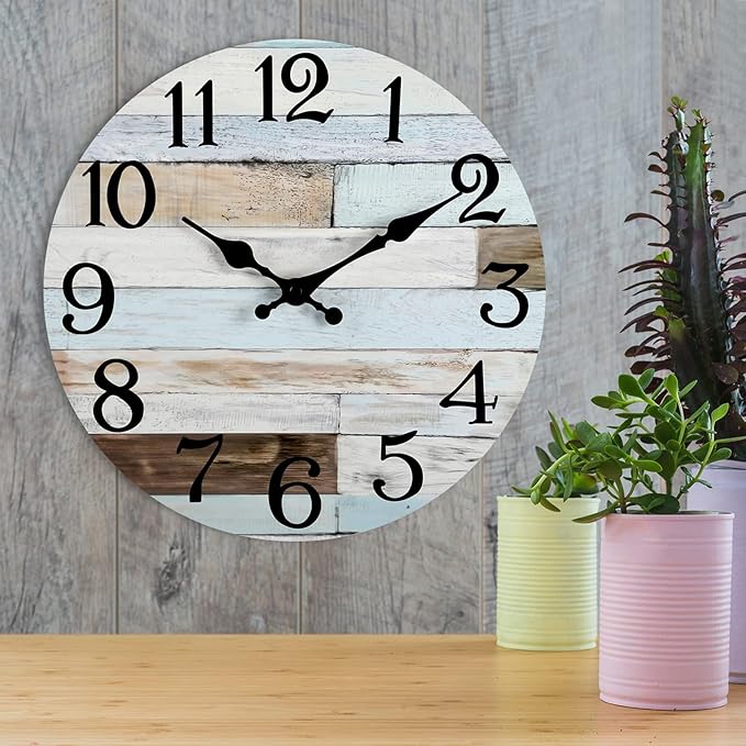 Wall Clock Battery Operated 14 Inch Silent Non-Ticking Coastal Country Style Decorative for Living Room, Kitchen, Home,Bathroom, Bedroom, Laundry Room