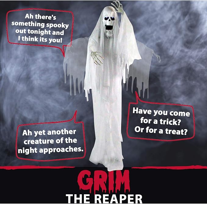 Haunted Hill Farm Life-Size Scary Talking Ghost Animatronic with Touch Activated Lights and Sound, Battery Operated Indoor or Covered Outdoor Decoration, Creepy Halloween Prop