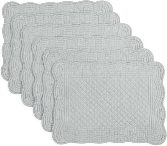 HOMBYS Quilted Placemats Set of 6 Washable-13x18 inches Rectangular Placemats for Kitchen Table-100% Cotton Fabric Rectangular Table Mats, (Light Grey)