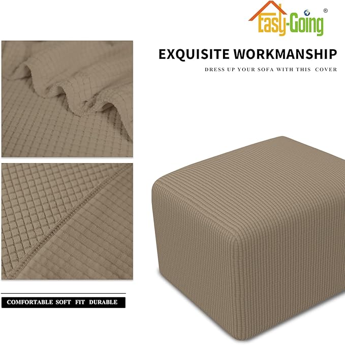 Easy-Going Stretch Square Ottoman Cover Folding Storage Stool Furniture Protector Soft Slipcover with Elastic Bottom (15x15x15inch, Natural)