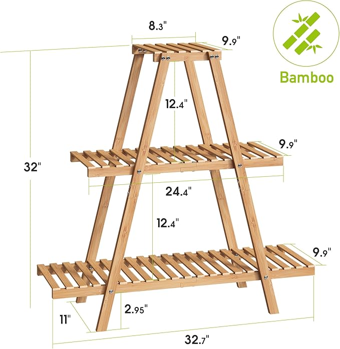 BMOSU Plant Stand Bamboo for Indoor Outdoor Tiered Plant Shelf 8 Potted Flower Holder Ladder Rack Garden Balcony Living Room Patio(3 Tier Natural)