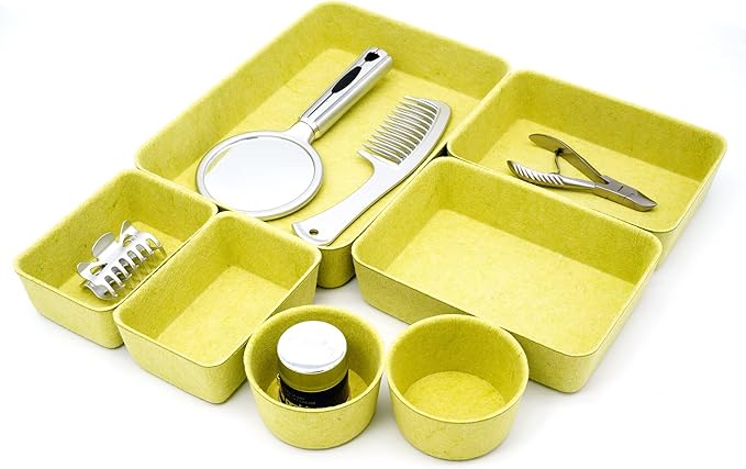 Welaxy Drawer organizers tray Felt storage bins office Desk dividers Morandi Colors Shallow Box 7-Piece round (Linden green)
