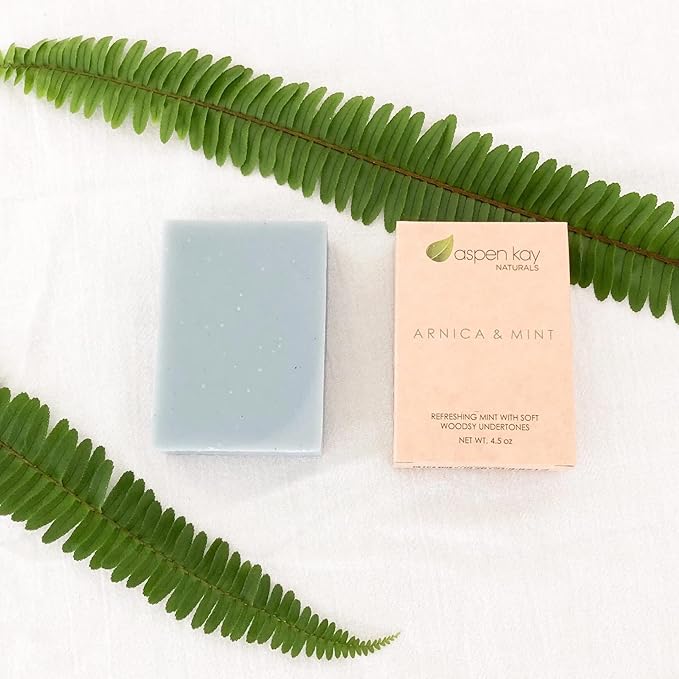Aspen Kay Naturals Handmade Arnica & Mint Soap. Vegan, Cold processed - Olive, Shea Butter, Coconut, Essential, And Palm Oil. All Skin Types & Sensitive Skin, Made in the USA (6 Pack)