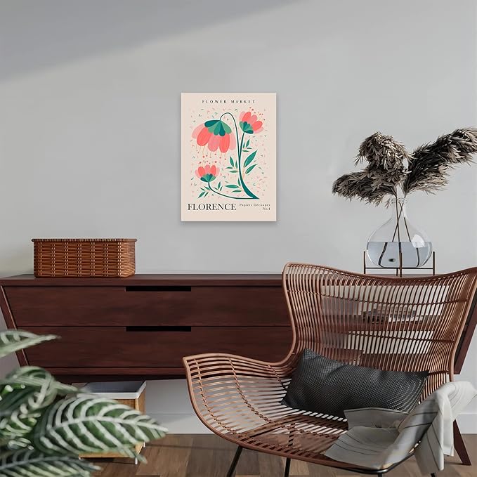 Flower Market Wall Art Framed, Abstract Flower Market Wall Art Prints, Vintage Colorful Floral Wall Art Decor, Minimalist City & Flower Painting Pictures for Aesthetic Room, Bedroom, Living Room, Gallery, Boho Room Decor(12x16inch, Type 1)
