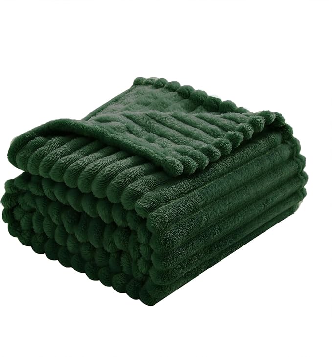 Green Fleece Throw Blanket 50”×60” for Couch Sofa Bed,Super Soft Cozy Plush Microfiber Flannel Blanket with Stripes Design Lightweight for Adults Woman Girls