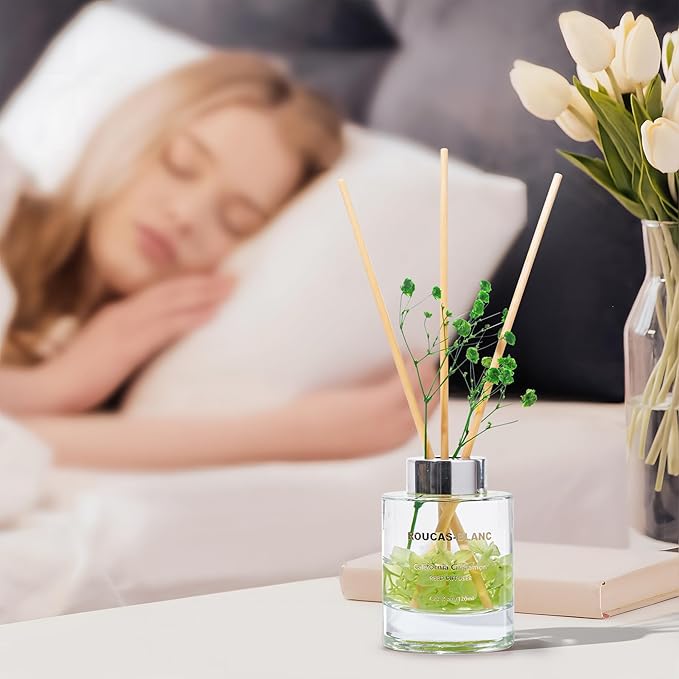 ROUCAS BLANC Reed Diffuser Set with Preserved Flowers, Lemon and Bergamot Scented Diffuser with Sticks, Room Decor & Bathroom Decor, Aromatherapy Home Fragrance Gift Set (California Cinnamon)