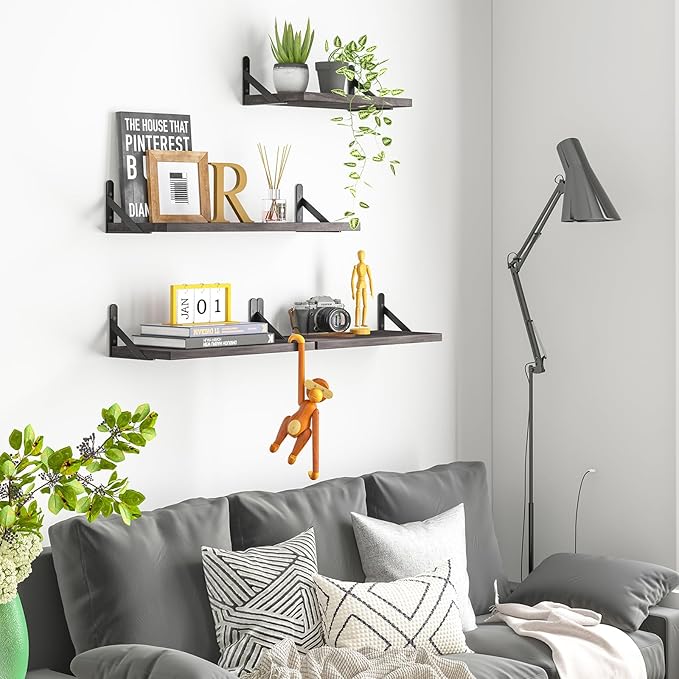YGEOMER Floating Shelves for Wall, Different Sizes Weathered Gray Wall Shelves for Living Room, Bathroom, Bedroom, Kitchen, Home Decor (Set of 4)