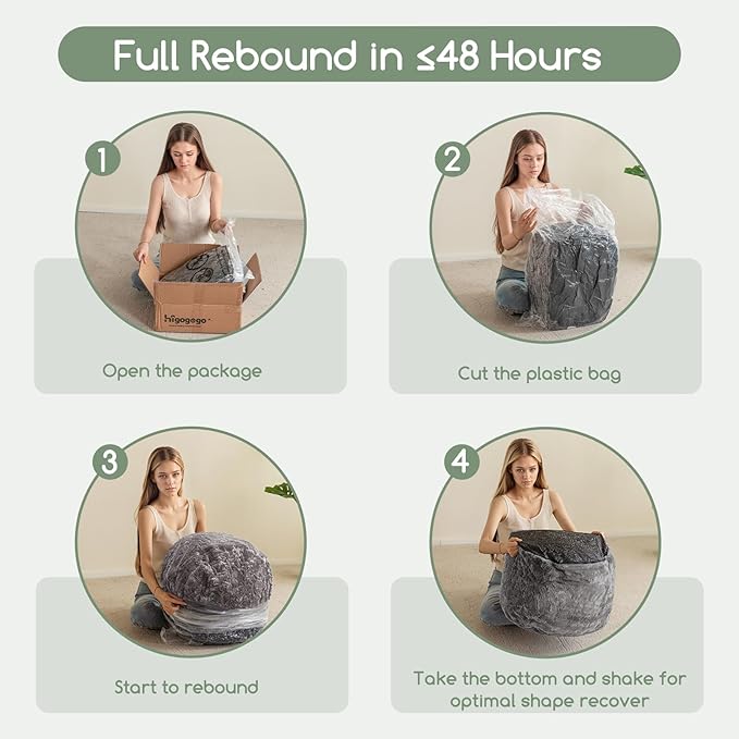 HIGOGOGO Pouf Stuffed Ottoman Round Modern Foam Filled Foot Rest Chair Decorative Poufs 20 x 15 Inches Fluffy Boho Comfy Stool for Living Room, Grey