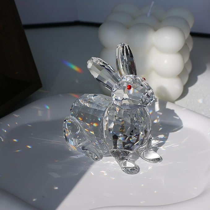 Crystal Rabbit Figurine Faceted Glass Bunny Statue Clear Ornament Animal Collectible Sculpture Handscraft Paperweight Home Decor