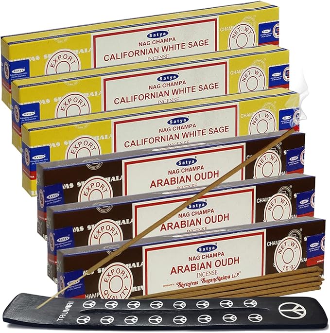 White Sage Arabian Oudh Incense Sticks & Holder Bundle Variety Pack from House of Nag Champa Incense Sticks and Trumiri