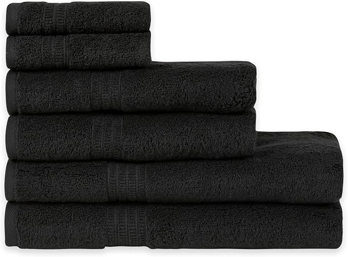 HOMELOVER 6 Piece Towel Set - 100% Organic Cotton, 2 Bath Towels, 2 Hand Towels, 2 Washcloths - 500 GSM, Hotel & Spa Quality, Soft, Quick Dry, Highly Absorbent Bathroom Essentials (Charcoal Black)