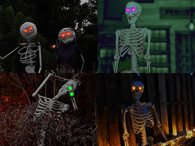 Orange LED Glowing Eyes With Timer & Waterproof, 4 Pcs Light Up Skeleton Eyes, Horror DIY Red for Masks, Pumpkins, Tombstones, and Props (Batteries Not Included)