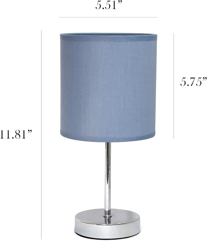 Simple Designs LT2007-PRP-2PK Chrome Mini Basic Table Lamp with Fabric Shade 2 Pack Set, Periwinkle Purple