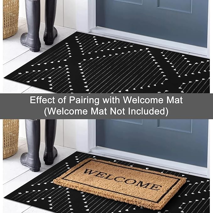 LIVEBOX Black Outdoor Entry Rug 2.3' x 3.6', Boho Porch Rug Washable Cotton Moroccan Front Door Mat,Hand-Woven Area Rugs Throw Carpet for Layered Entryway,Front Door Decor