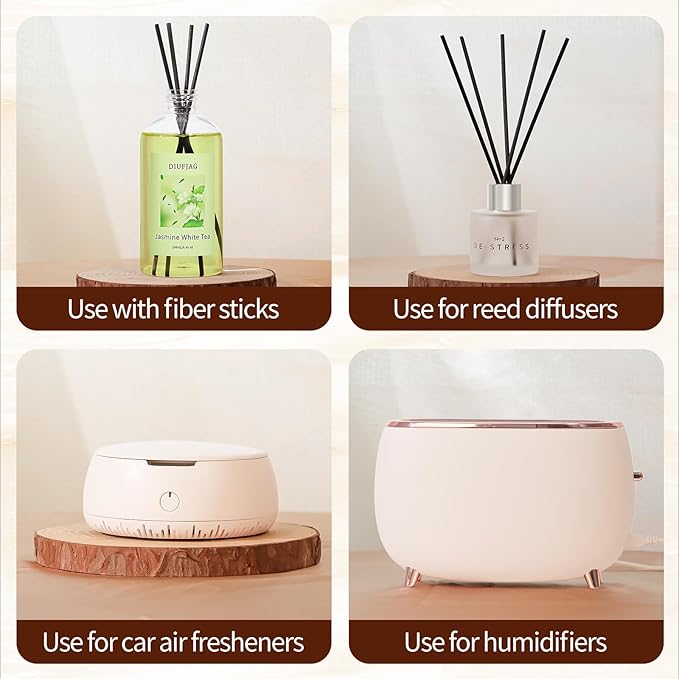 Jasmine White Tea Diffuser with 20 Black Fiber Sticks, 200ml for Diffusers for Home Essentials Bathroom,Last up to 60 Days