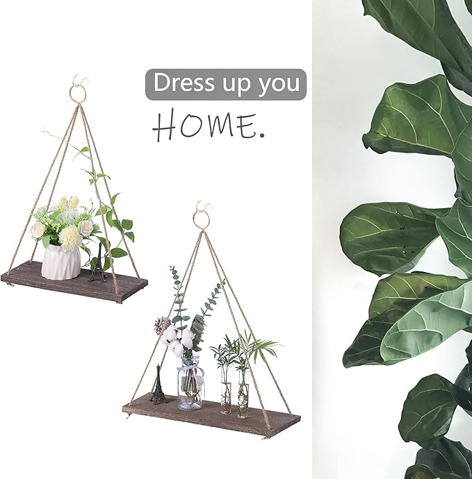 MITIME Hanging Shelves for Wall Window Plant Shelf Indoor Floating Wall Shelves for Bedroom Bathroom Living Room Wall Hanging Shelf Boho Wall Decor .Home, Set of 2(Medium+Large)