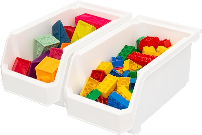 Large Plastic Containers for Organizing and Storage Bins for Closet, Kitchen, Office, or Pantry Organization, 14.75-Inch x 8-Inch x 7-Inch 6-Pack, White, Large