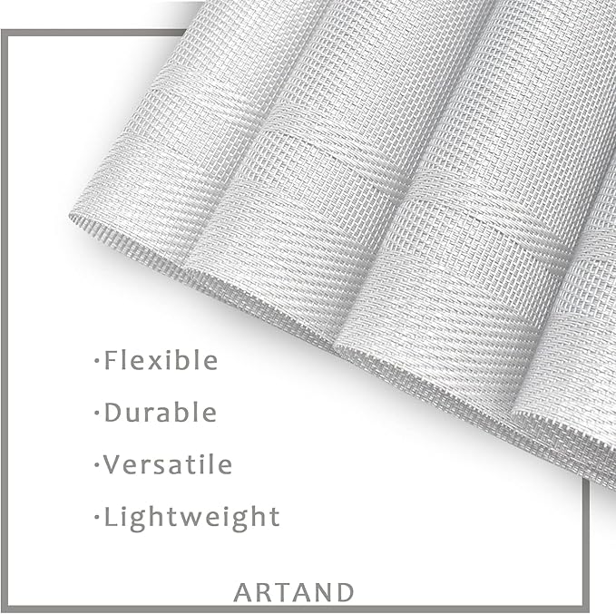 DACHUI Placemats Set of 4, Linen Look Woven Place Mats, Water Resistant, Heat Resistant, Washable, Durable Table Mats (Silver)
