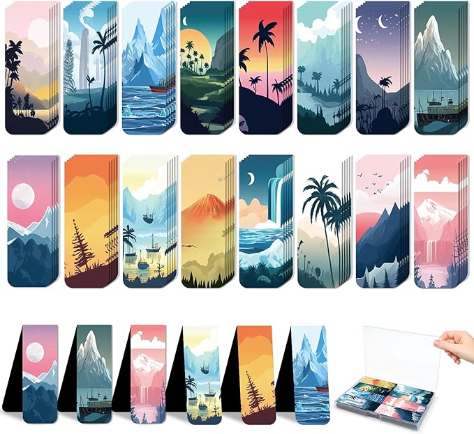 48 Pieces Magnetic Bookmarks Magnet Page Markers - Book Marks for Reading Women & Men with Storage Boxes - Cute Magnet Bookmark Clips for Reading Pleasure(Coconut Trees)