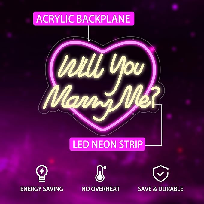 Will You Marry Me Neon Signs for Wall Decor, Marry Me Neon Lights Gift for Girls, Proposal Led Neon Sign for Wedding Party Birthday Gift