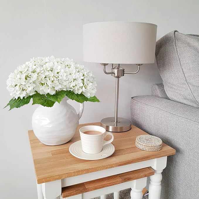 Hydrangea Artificial Flowers, Ivory White Lifelike Latex Silk Real Touch Faux Hydrangea Flowers, Artificial Hydrangeas Bouquet for Wedding Centerpieces Tables Party Home