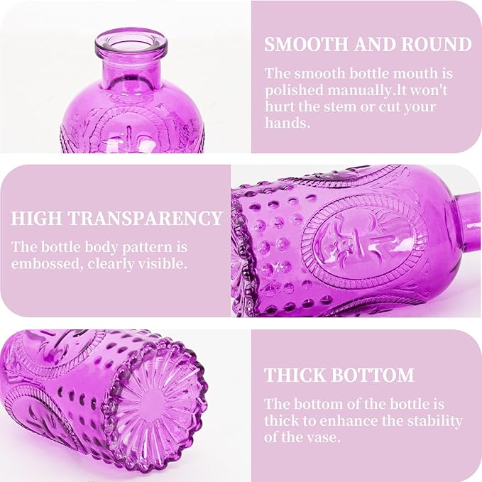 24PCS Mini Bud Vases As Wedding Centerpieces for Tables,Purple Bud Vases for Flowers,Small Flower Vases Suitable for Birthday Party,Anniversary,Wedding Reception,Baby Shower (Purple, 24PCS)