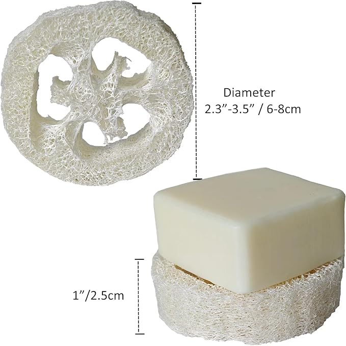 4 Pack Natural Luffa Soap Saver Pads – 2.75 Inch Fast Drying, Anti-Slip Loofah Soap Dish for Shower, Sink & Bathroom – Natural Loofah Soap Holder