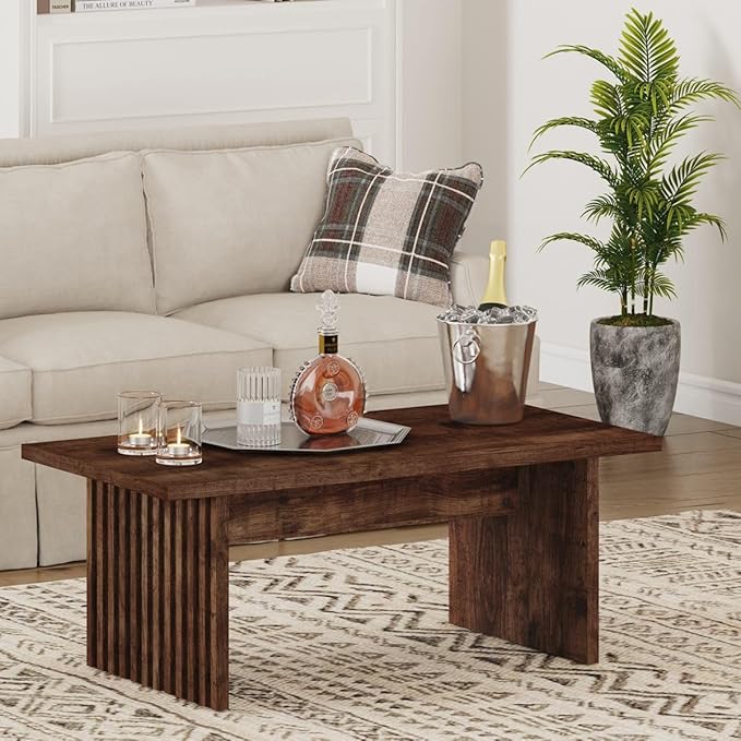 BON AUGURE Coffee Table for Living Room, Farmhouse Wood Center Table, Rectangle Mid-Century Living Room Tables (Rustic Oak, 43Inch)
