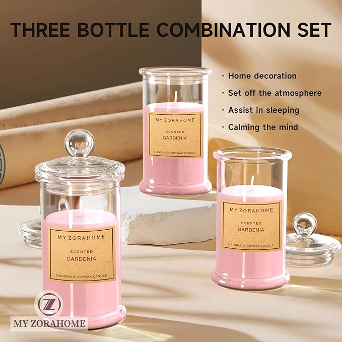Aromatherapy Candles, Scented Candles for Home As a Holiday Candle Gift for Your Lover, Family, Elder, Friends and Colleagues (Set of 3 - Gardenia)