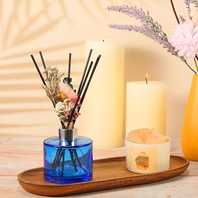 Rtteri 2 Reed Diffuser Sets Flower Oil Diffuser Sticks with Refill Empty 5oz Bottles Scent Glass for Fragrance Home Bathroom Gifts, Oil Not Included(Blue Color)