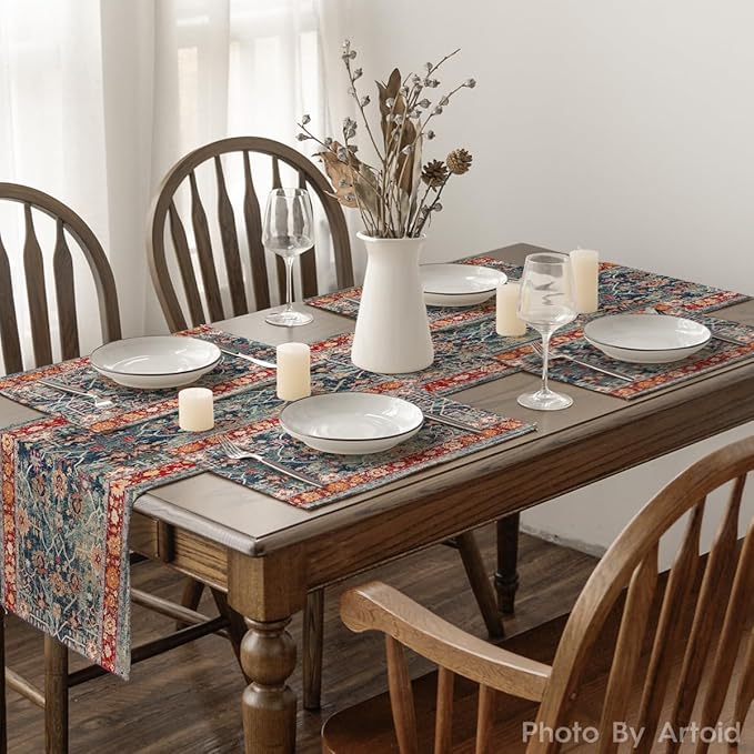 Artoid Mode Boho Bohemia Style Placemats Set of 6, 12x18 Inch Country Rustic Farmhouse Magical Fall Table Mats for Party Kitchen Dining Decoration