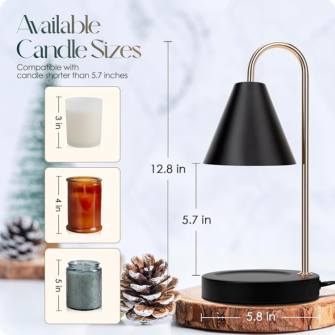 Candle Warmer Lamp with Timer,Electric Candle Warmer with Dimmable Light,Scented Wax Melter,No Smoke,Compatible with Various Jar,with 2 Light Bulbs,Home Decor-Black