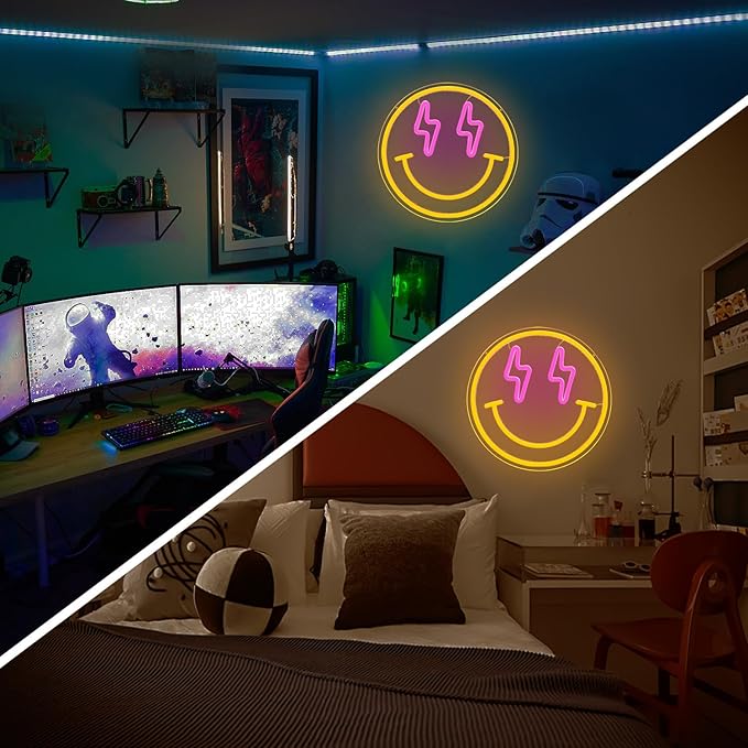 Smile Face Neon Sign Smile Neon Signs for Wall Decor Dimmable Neon Lights Smile Face Led Sign Happy Face Neon Sign for Girls Bedroom Birthday Party Decor