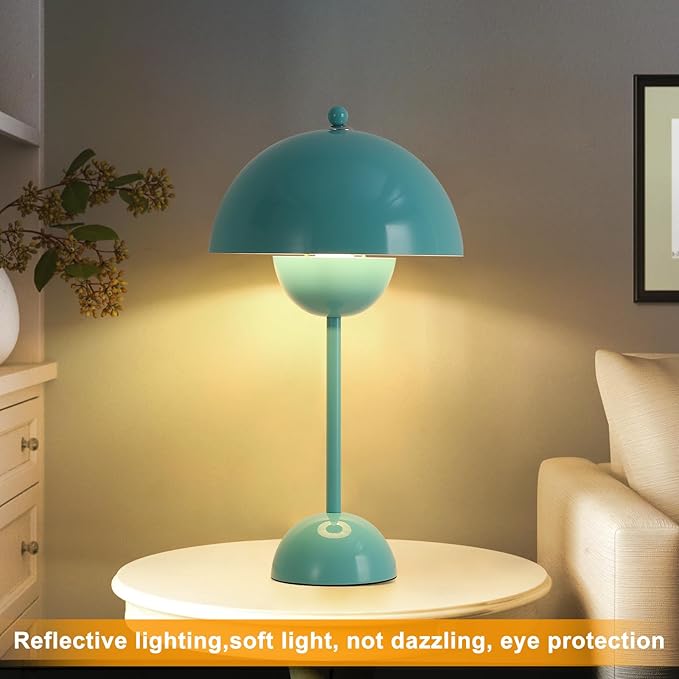 COSYLUX Modern Small Table Lamp for Bedroom, Cute Dome Shade Reflecting Light Reading Lamp for Living Room, Kid's Room, Study, Office, Beside Bedside Nightstand Desk Lamp(Light Green)