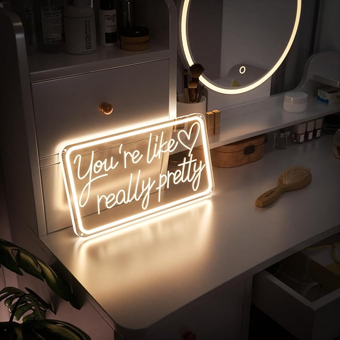 You'Re Like Really Pretty Neon Sign, Warm White Led Neon Signs for Wall Decor,You'Re Like Really Pretty Led Light Sign for Girls Room Vanity Bedroom Offices Decor Boutique Really Her Signs