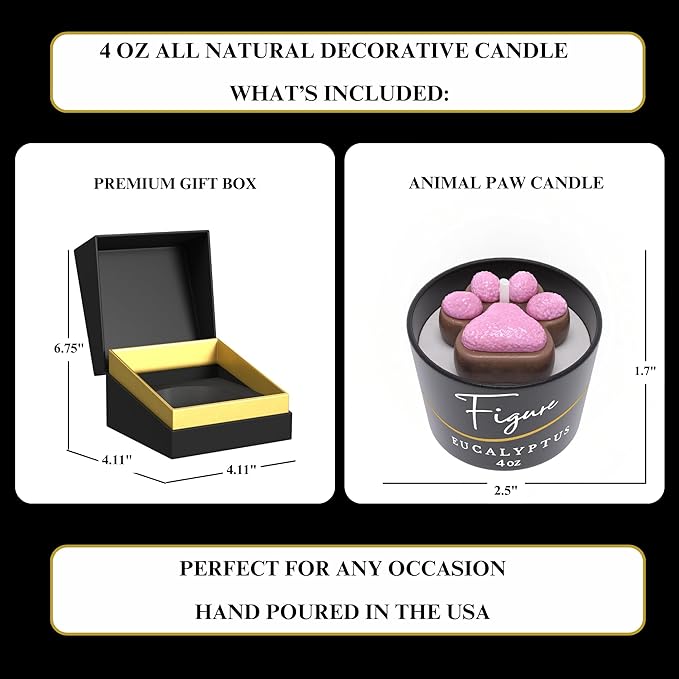 All Natural Scented Candle for Dog & Cat Lovers | Hand-Poured | Aromatherapy | Beeswax & Organic Soy Wax Blend | Essential Oils | 100% Beeswax Wick | Premium Gift Box Included | Paw Eucalyptus 4 oz