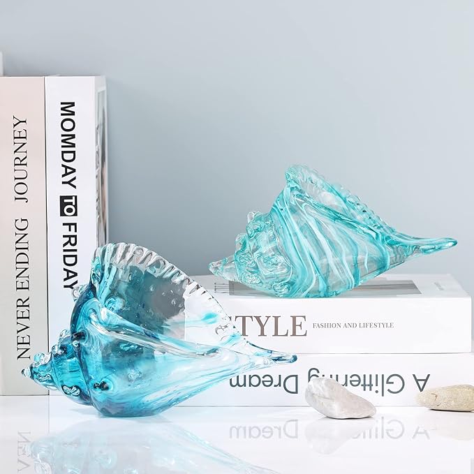 DOVDOV Blown Glass Conch Statues, Modern Glass Art, Conch Decorative Statues, sea Shell Statues for Dining Tables, entryways, Coffee Tables, Living Rooms, Kitchens, Shelf fillers