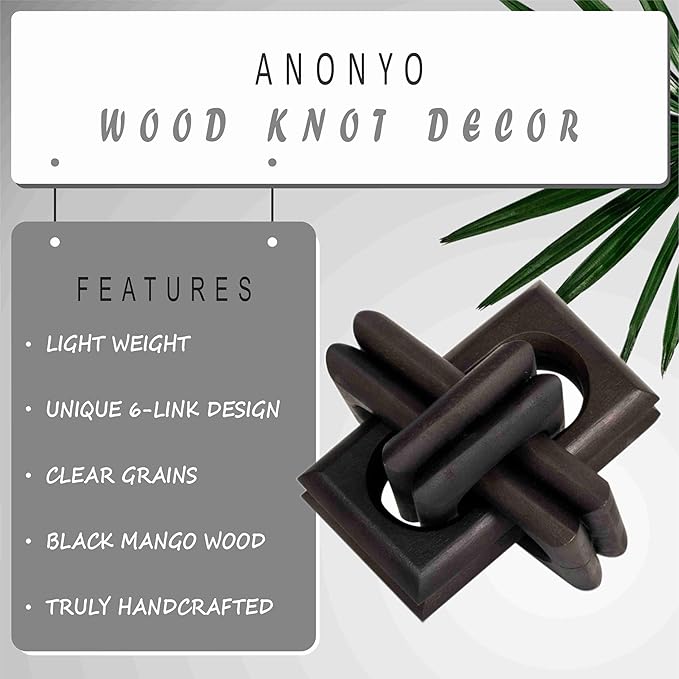 Wood Knot Entry Table Boho Shelf 6 Link Interlock Coffee Table for Living Room and Modern Farmhouse Hand Crafted Natural Mango Wood Console Table Decor (Black)