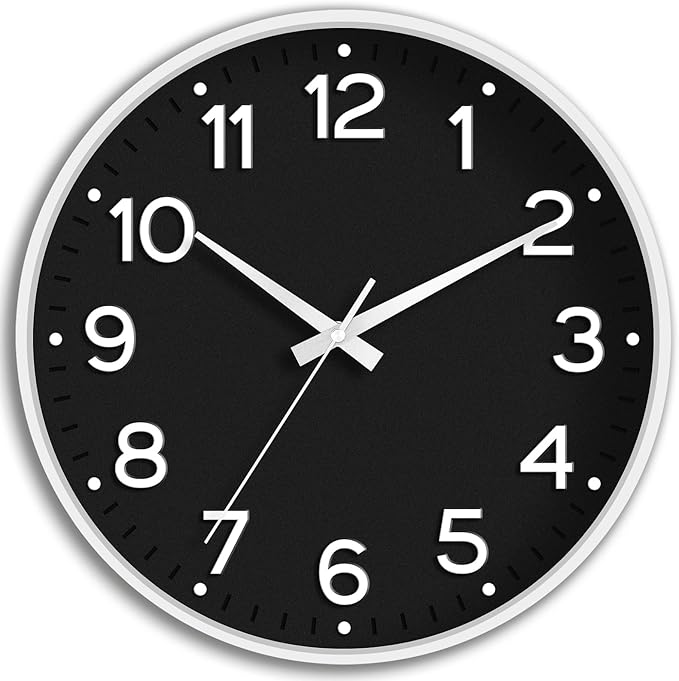 Wall Clock, Silent Wall Clocks Battery Operated 8 Inch-Modern Non Ticking Analog Clock Decorative for Kitchen Office Bathroom Bedroom(Black)