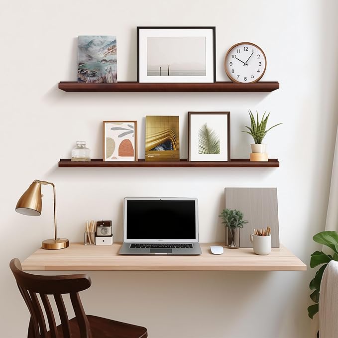 Annecy Floating Shelves Set of 3, 36 Inch Dark Walnut Solid Wood Shelves for Wall, Wall Storage Shelves with Lip Design for Bedroom, Bathroom, Kitchen, Office, 3 Different Sizes