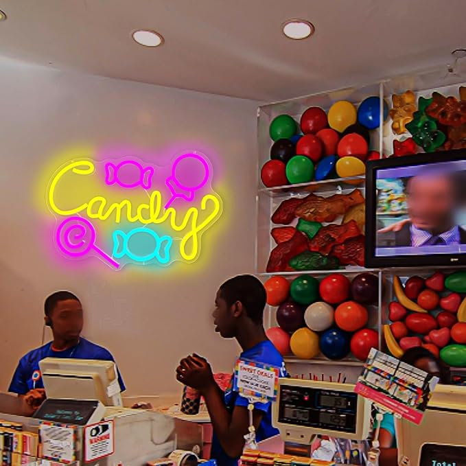 Candy Neon Sign Lollipop Neon Sign for wall decor Dimmable neon led sign candy neon lights sign light up sign for Candy Shop Lollipop Store Halloween Home Party for Teen Birthday Gift