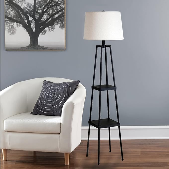 Catalina Lighting 19305-000 Modern Etagere Floor Lamp with Shelves, Standing Lamp, Living Room Light with Shelving, LED Bulb NOT Included, 58", Black