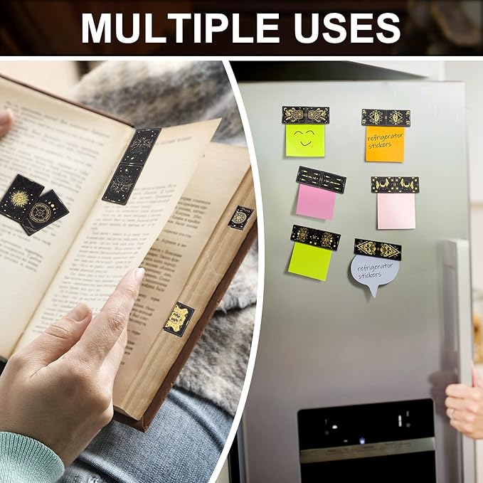 48 Pieces Tarot Magnetic Bookmarks Bulk Black Metal Aesthetic Page Markers Assorted Party Favor Journal Paper Bookmarks for Women School Students Teachers Friend Club Gift