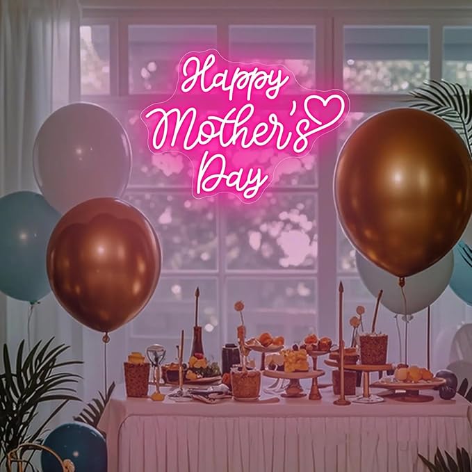 Happy Mother's Day Neon Sign Mother's Day Party Backdrop LED Neon Light Home Room Wall Decor Gift for Mom Wife Birthday with Dimmable Switch