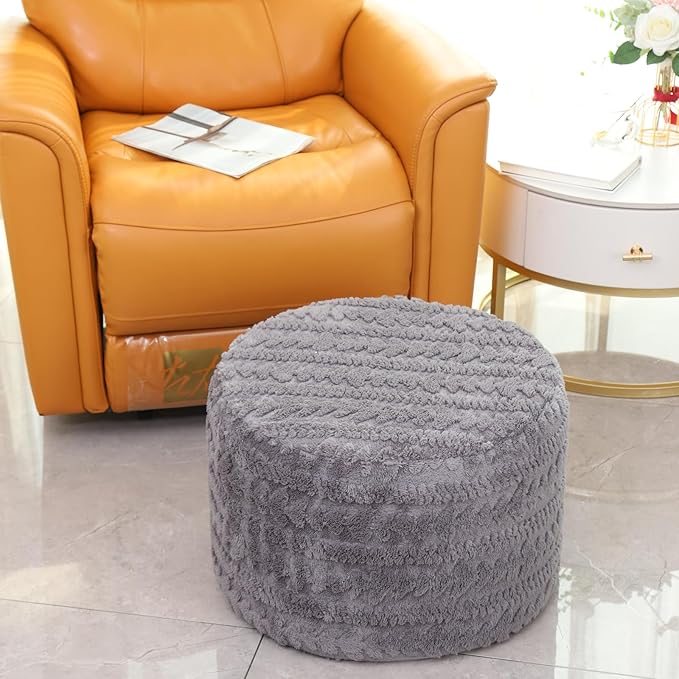 Asuprui Round Footstool Ottoman, 20x14 Inches Multi-Functional Modern Foot Stool,Floor Poufs, Sofa Footrest Extra Seating for Living Room, Entryway, Hallways and Bedrooms (Gray)