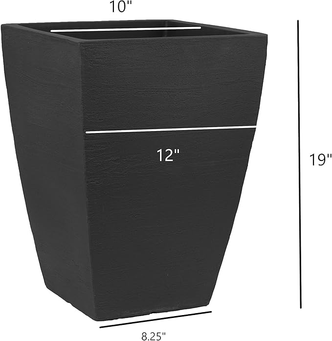 Tusco Products MSQT19BK Modern Square Garden Planter, 19-Inches Tall, Black