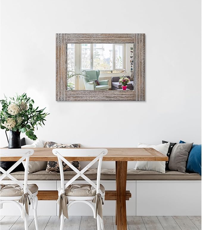 Mirrors for Wall Rustic Wooden Frame Rectangle Mirror Vintage Hanging Mirror for Bedroom Bathroom Living Room Farmhouse Wall Decor Large 20" x 16 "